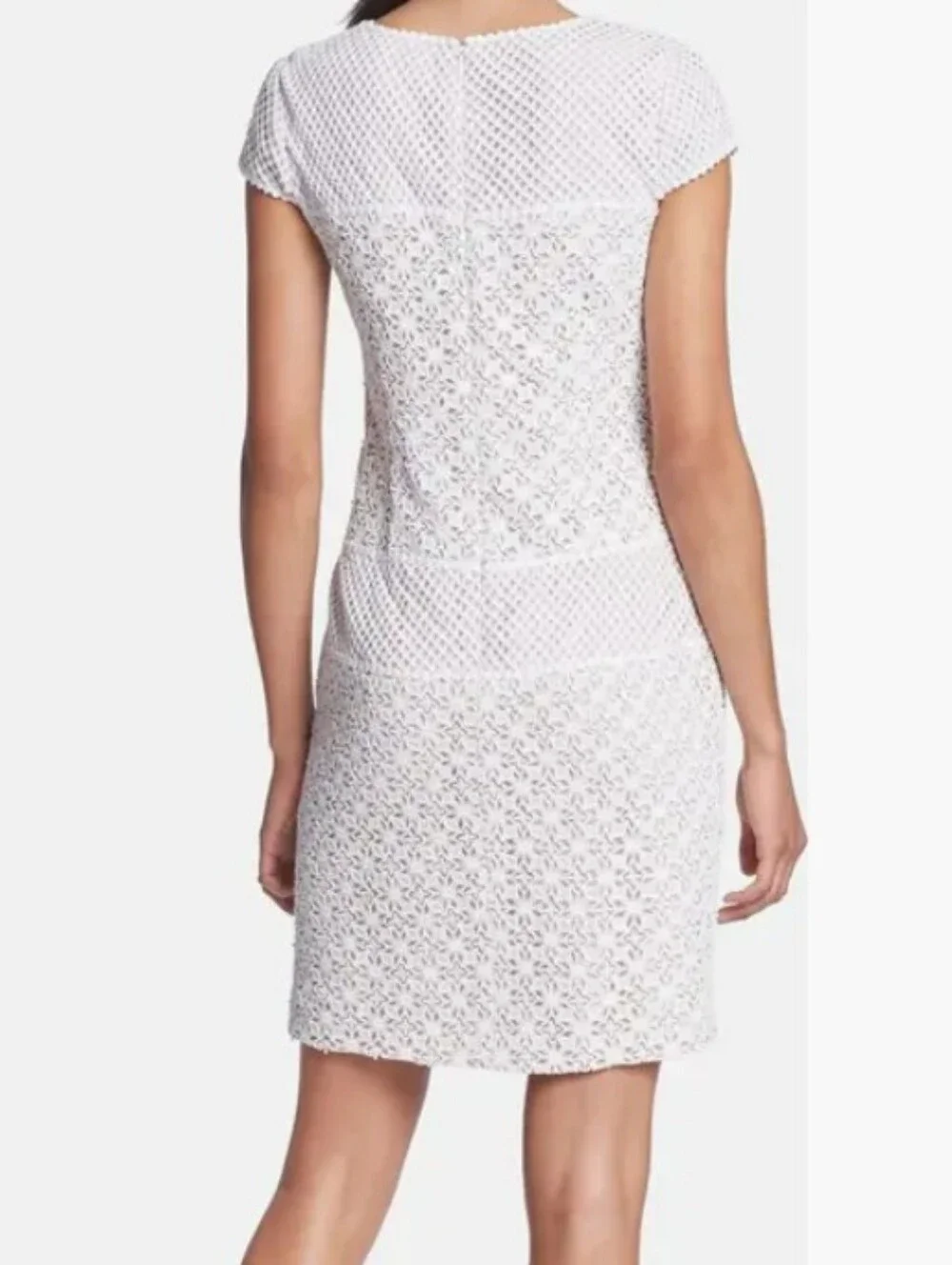 NWOT Ivy & Blu Maggy Boutique White Lace Cap-Sleeve Shift Dress - Size 4 Petite - Picture 2 of 6